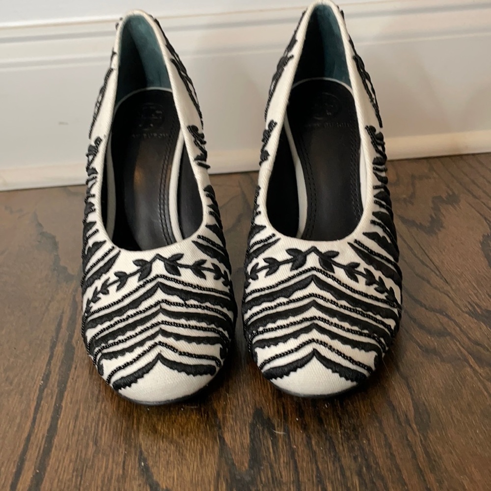 Tory Burch Black and white block heels